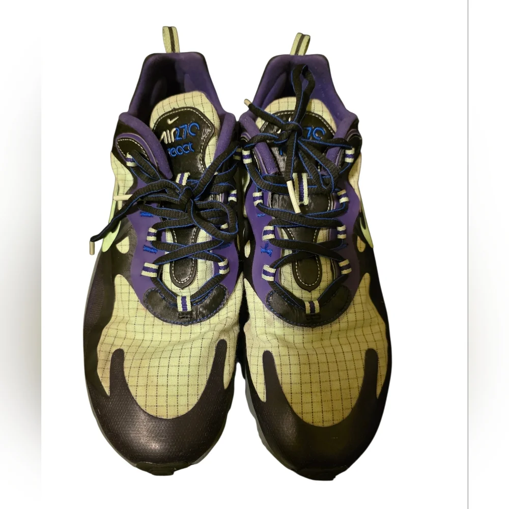 NIKE Air Max 270 React‎ Future Swoosh Sneakers Black Purple Green - Size 10.5